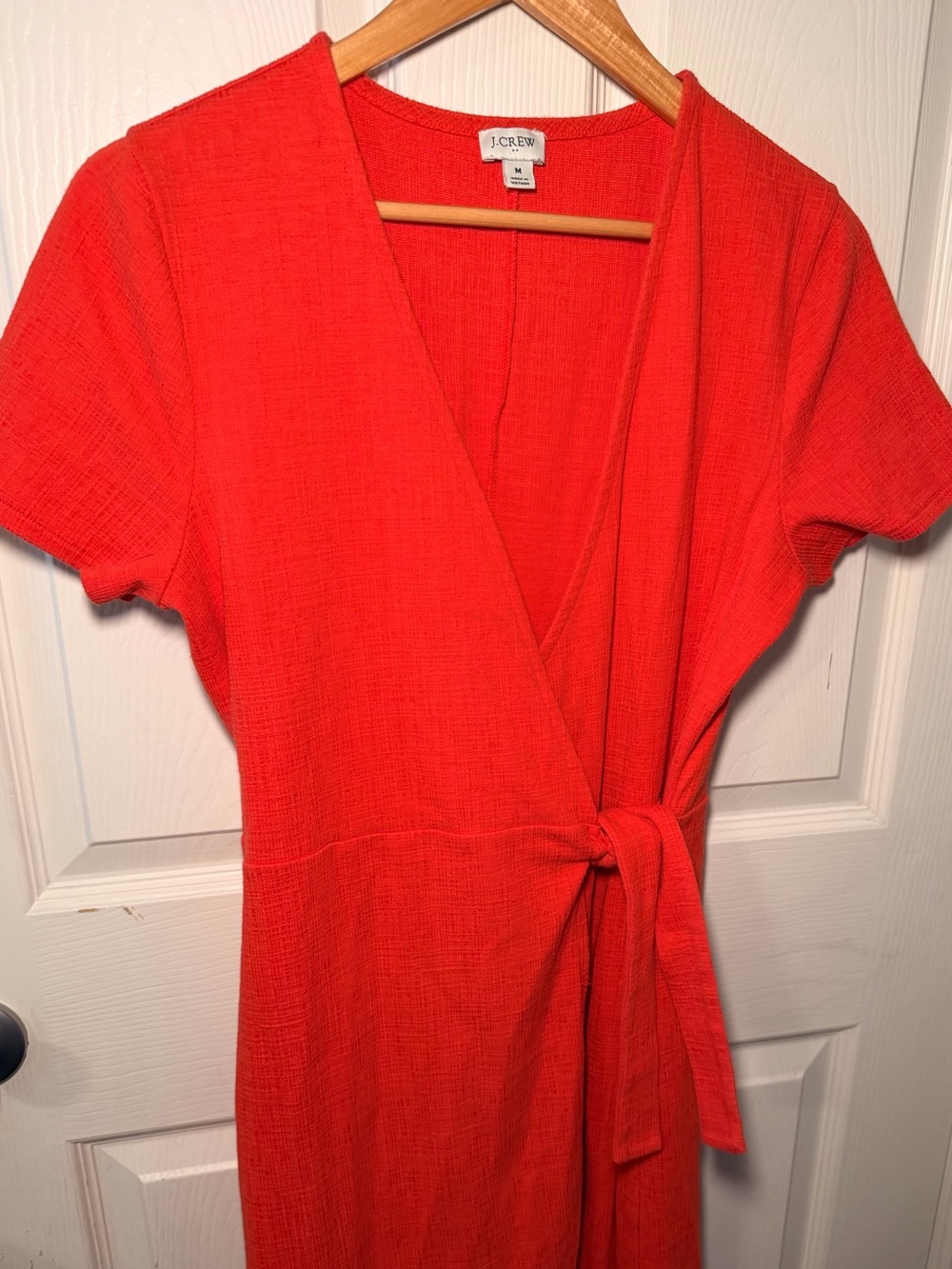 J. Crew Bright Red Textured Wrap-Style Dress